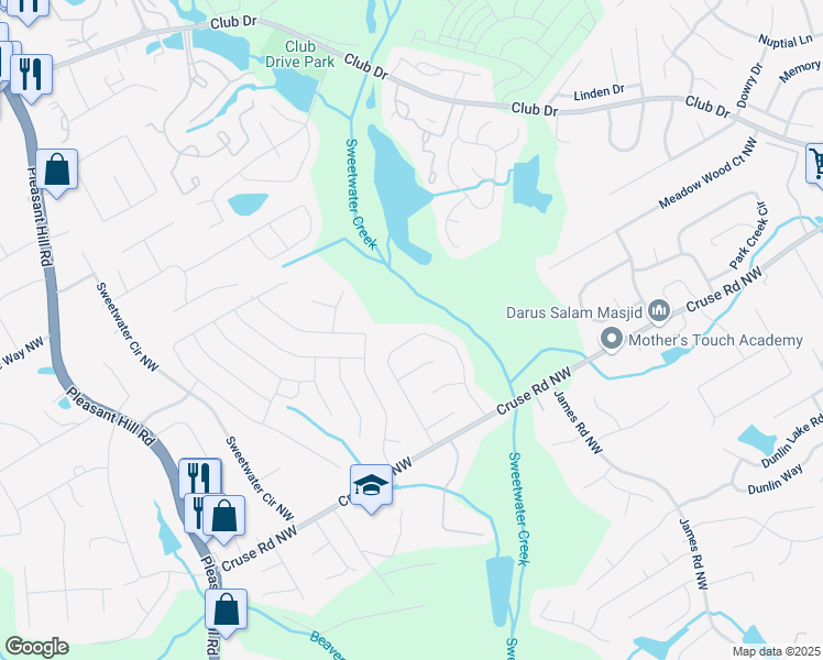 map of restaurants, bars, coffee shops, grocery stores, and more near 1229 Vintage Pointe Drive in Lawrenceville