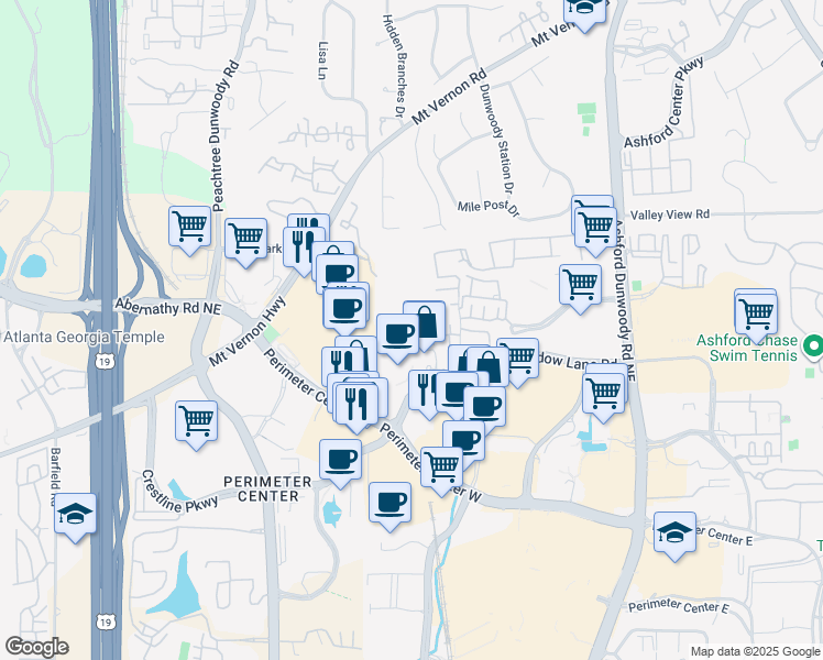 map of restaurants, bars, coffee shops, grocery stores, and more near 1808 Potomac Road in Dunwoody