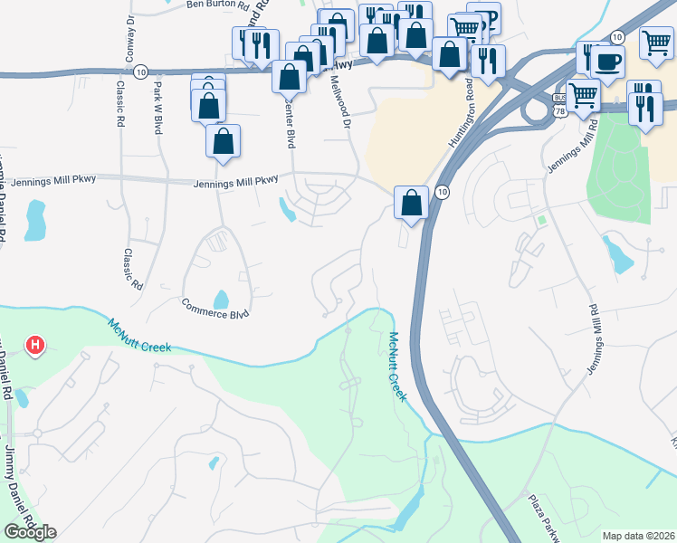 map of restaurants, bars, coffee shops, grocery stores, and more near 108 Covington Place in Athens