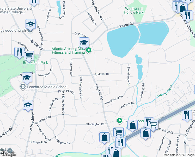 map of restaurants, bars, coffee shops, grocery stores, and more near 2516 Briers North Drive in Atlanta