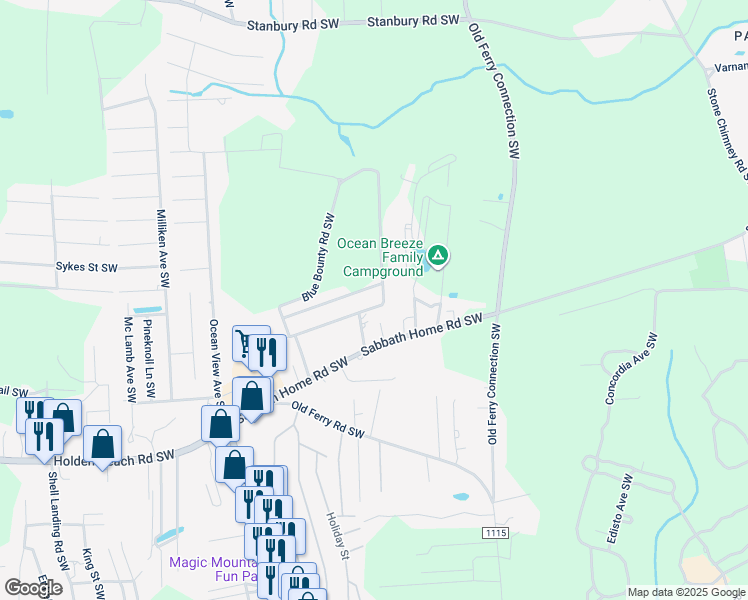 map of restaurants, bars, coffee shops, grocery stores, and more near 1052 Belhaven Drive Southwest in Brunswick County