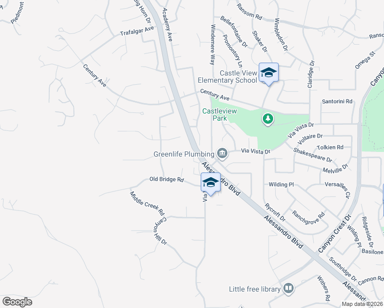map of restaurants, bars, coffee shops, grocery stores, and more near 6567 Carioca Lane in Riverside