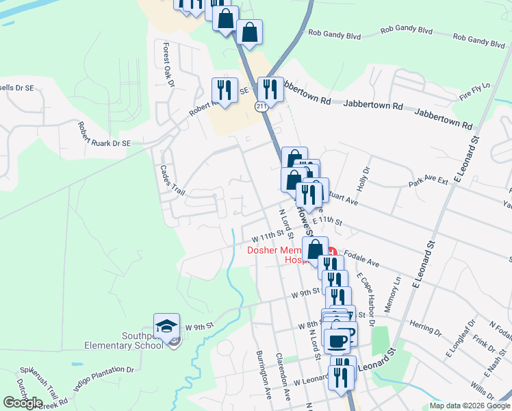 map of restaurants, bars, coffee shops, grocery stores, and more near 3000 Pickerrell Drive in Southport