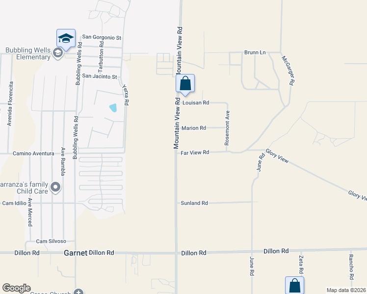 map of restaurants, bars, coffee shops, grocery stores, and more near 15898 Mountain View Road in Desert Hot Springs