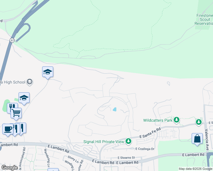 map of restaurants, bars, coffee shops, grocery stores, and more near 878 North Landa Way in Brea