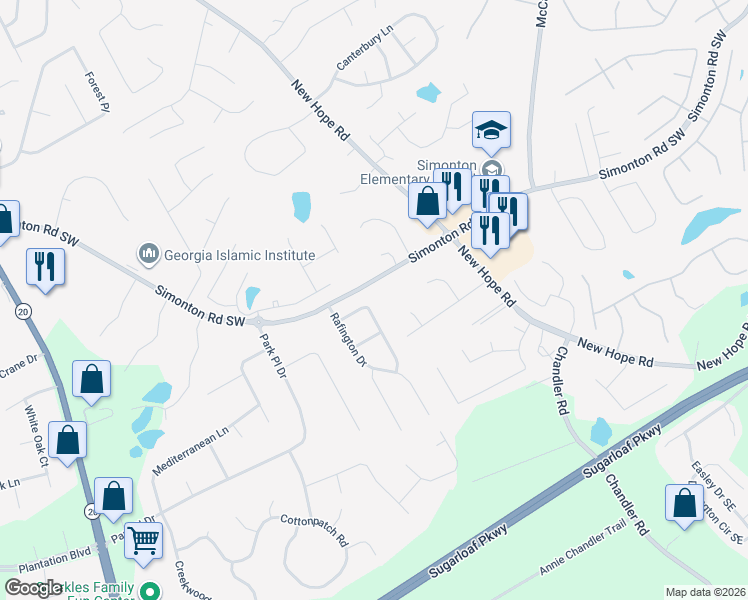 map of restaurants, bars, coffee shops, grocery stores, and more near 60 Cassie Walk Lane in Lawrenceville