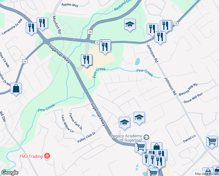 map of restaurants, bars, coffee shops, grocery stores, and more near 190 Grayland Creek Drive in Lawrenceville