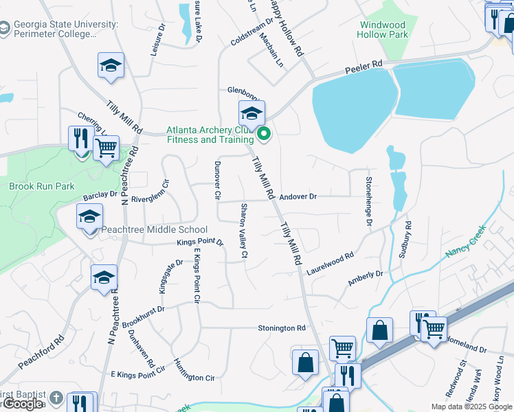map of restaurants, bars, coffee shops, grocery stores, and more near 2469 Dunkerrin Lane in Atlanta