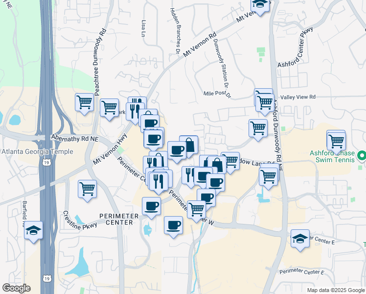 map of restaurants, bars, coffee shops, grocery stores, and more near 1808 Potomac Road in Dunwoody