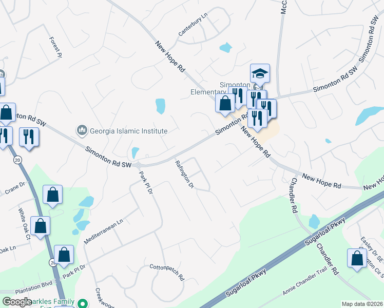 map of restaurants, bars, coffee shops, grocery stores, and more near 60 Cassie Walk Lane in Lawrenceville