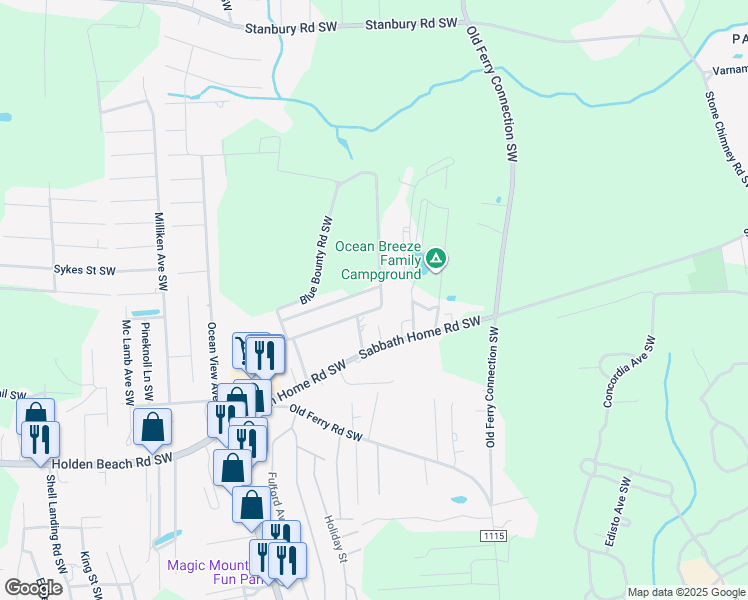 map of restaurants, bars, coffee shops, grocery stores, and more near 1052 Belhaven Drive Southwest in Brunswick County