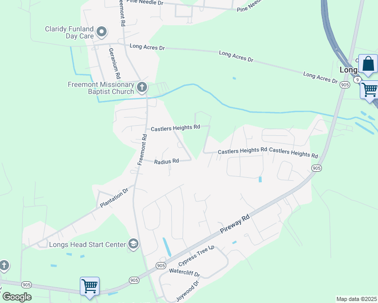 map of restaurants, bars, coffee shops, grocery stores, and more near 364 Radius Road in Longs