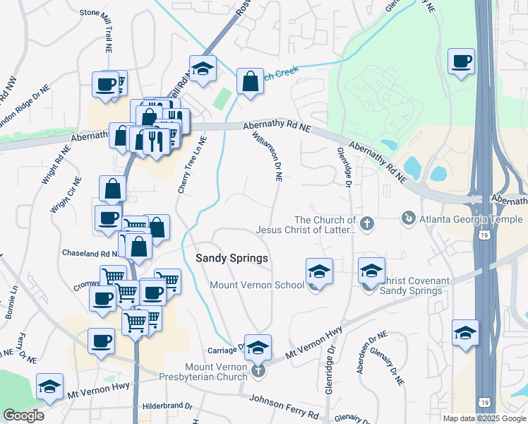map of restaurants, bars, coffee shops, grocery stores, and more near 495 Heritage Way Northeast in Atlanta