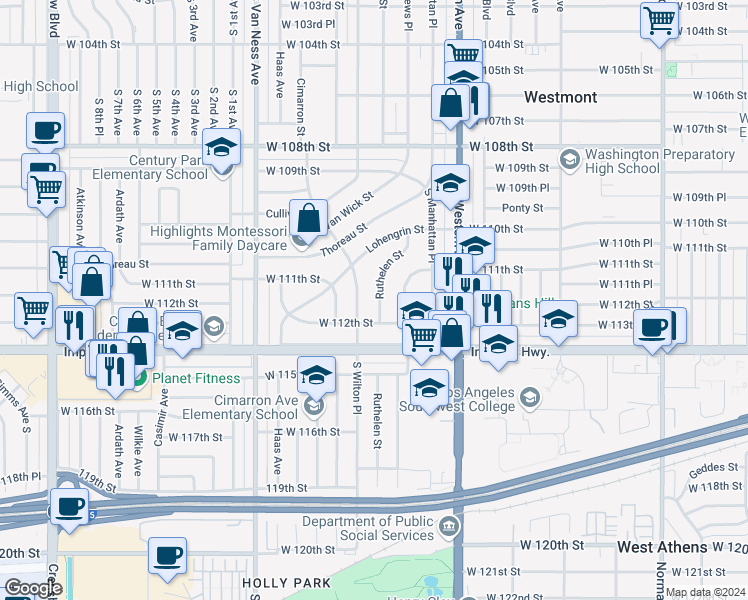 map of restaurants, bars, coffee shops, grocery stores, and more near 11143 Ruthelen Street in Los Angeles