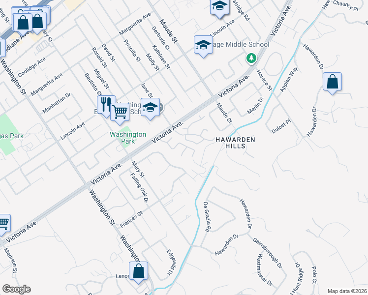 map of restaurants, bars, coffee shops, grocery stores, and more near 6715 Dove Lane in Riverside