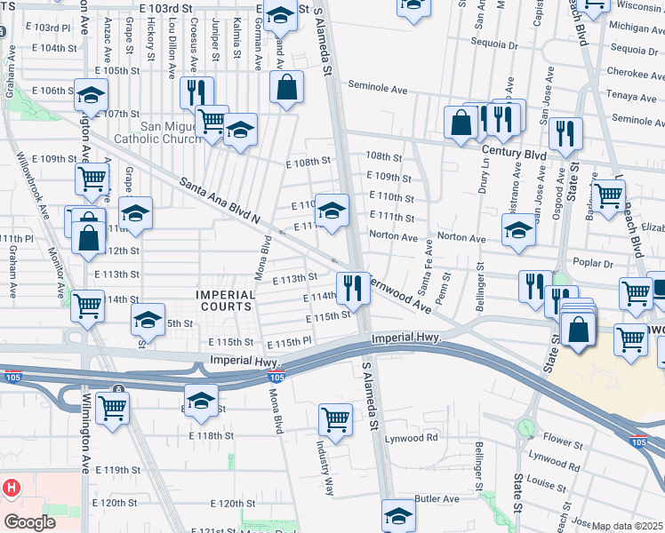 map of restaurants, bars, coffee shops, grocery stores, and more near in Los Angeles