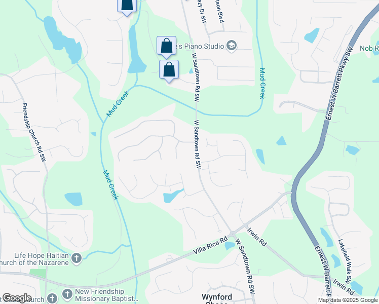 map of restaurants, bars, coffee shops, grocery stores, and more near 862 West Sandtown Road Southwest in Marietta