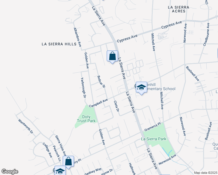 map of restaurants, bars, coffee shops, grocery stores, and more near 5636 Darien Court in Riverside