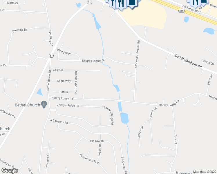 map of restaurants, bars, coffee shops, grocery stores, and more near 515 Harvey Lokey Road in Bethlehem