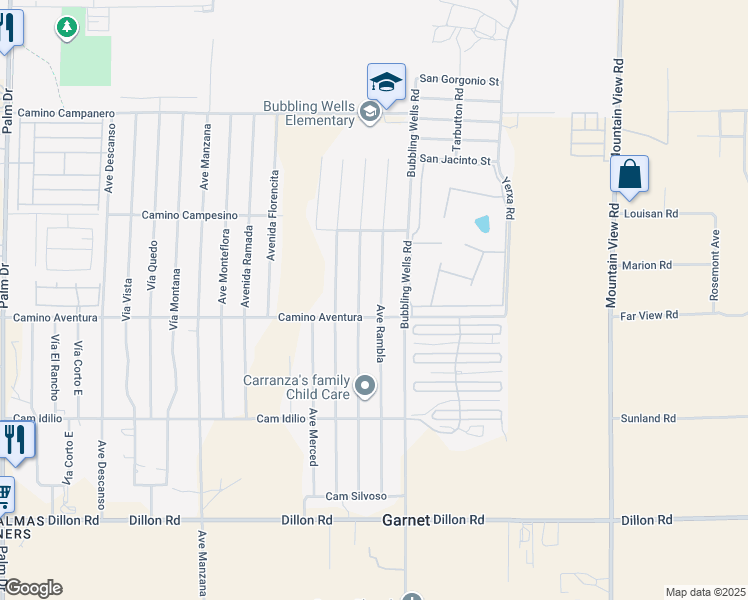 map of restaurants, bars, coffee shops, grocery stores, and more near 15917 Avenue Rambla in Desert Hot Springs