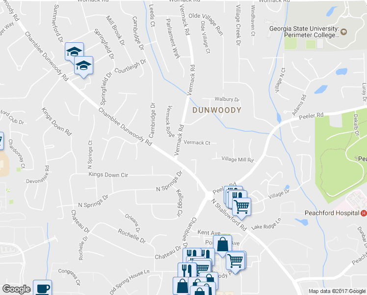 map of restaurants, bars, coffee shops, grocery stores, and more near 1811 Vermack Court in Dunwoody