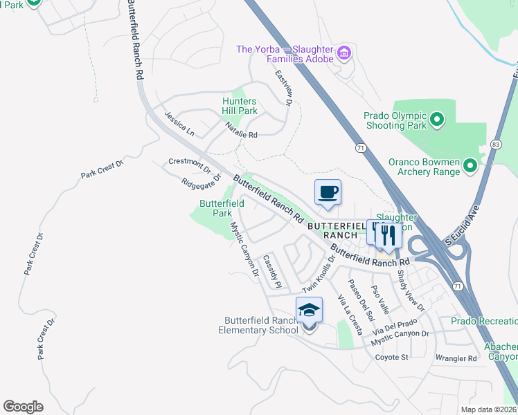 map of restaurants, bars, coffee shops, grocery stores, and more near 6159 Fleetwood Lane in Chino Hills