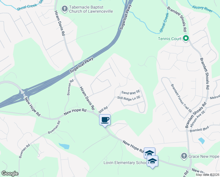 map of restaurants, bars, coffee shops, grocery stores, and more near 911 Cruiser Run in Lawrenceville