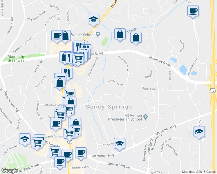 map of restaurants, bars, coffee shops, grocery stores, and more near 429 Heritage Way Northeast in Atlanta