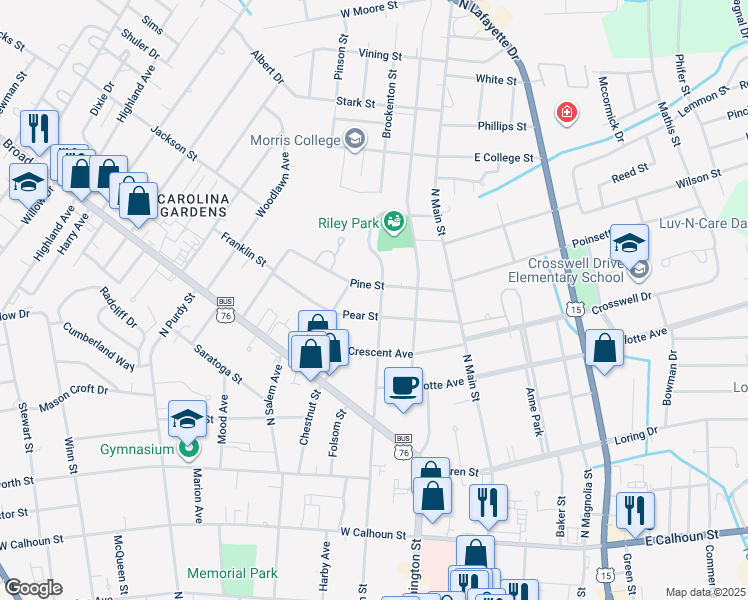 map of restaurants, bars, coffee shops, grocery stores, and more near 510 Church Street in Sumter