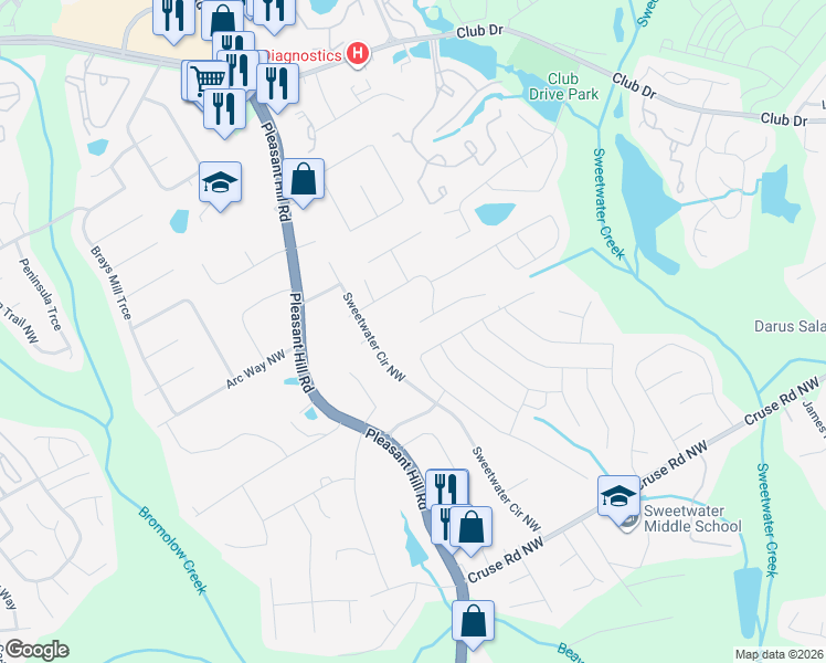 map of restaurants, bars, coffee shops, grocery stores, and more near 3600 Yarmouth Hill in Lawrenceville