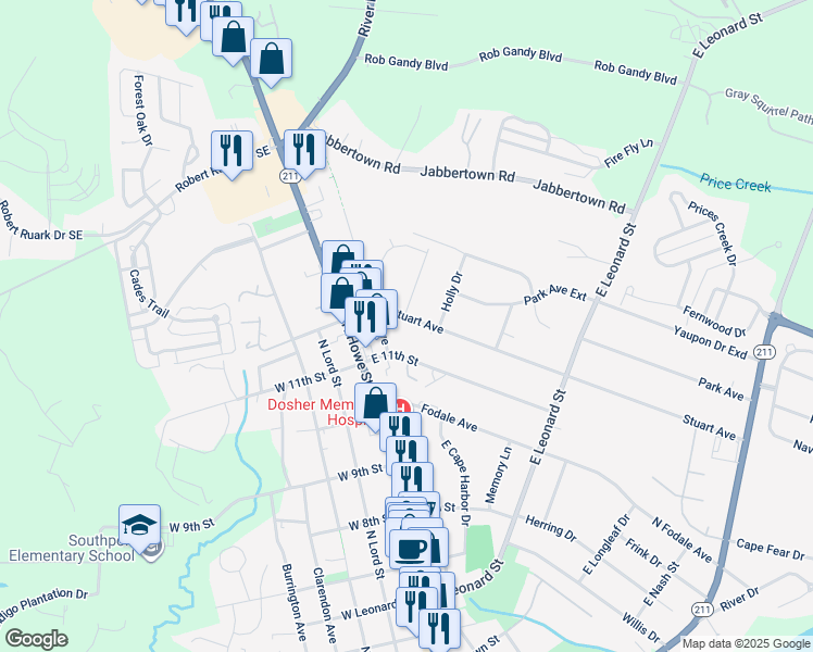 map of restaurants, bars, coffee shops, grocery stores, and more near 409 Stuart Avenue in Southport
