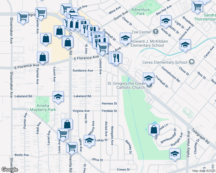 map of restaurants, bars, coffee shops, grocery stores, and more near 10912 Alclad Avenue in Whittier