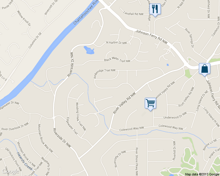 map of restaurants, bars, coffee shops, grocery stores, and more near 645 Amberidge Trail Northwest in Sandy Springs