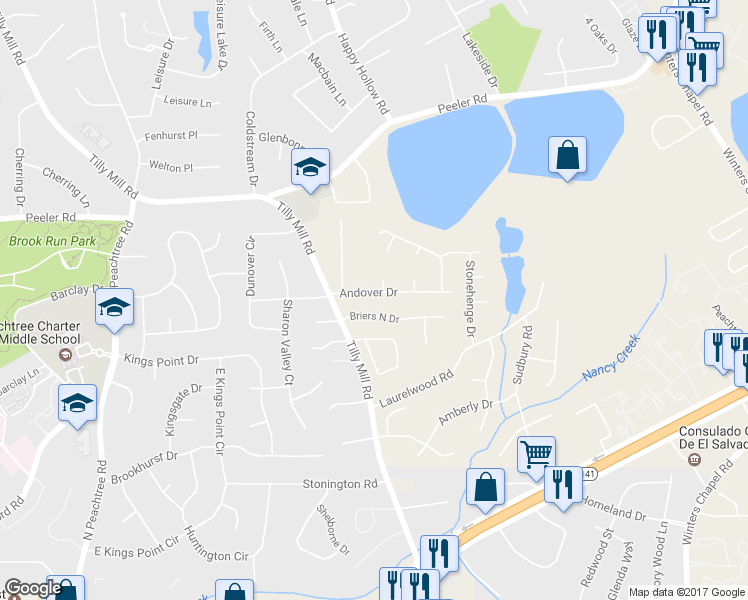 map of restaurants, bars, coffee shops, grocery stores, and more near 2539 Andover Dr in Doraville