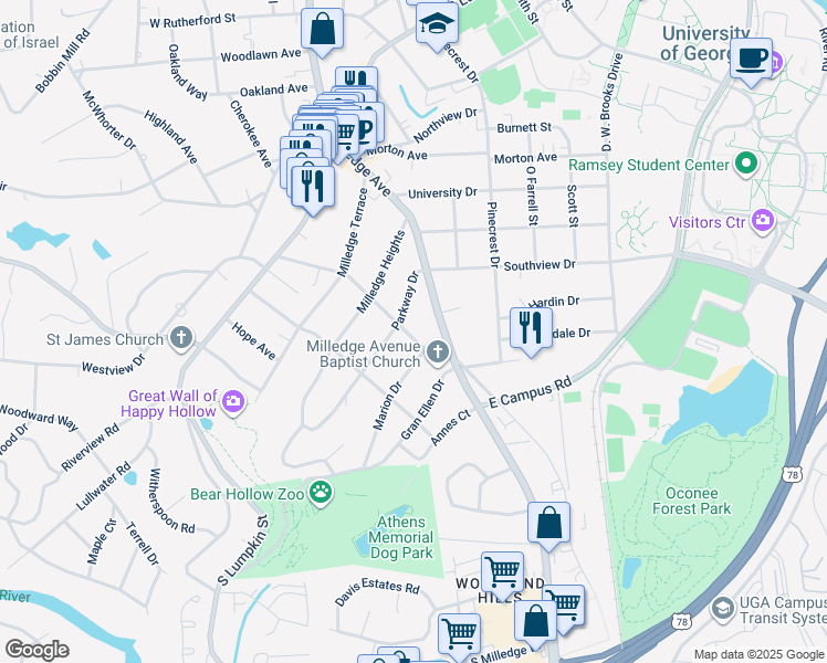 map of restaurants, bars, coffee shops, grocery stores, and more near 415 Carlton Terrace in Athens