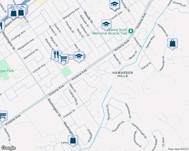 map of restaurants, bars, coffee shops, grocery stores, and more near 2538 Stonegate Drive in Riverside