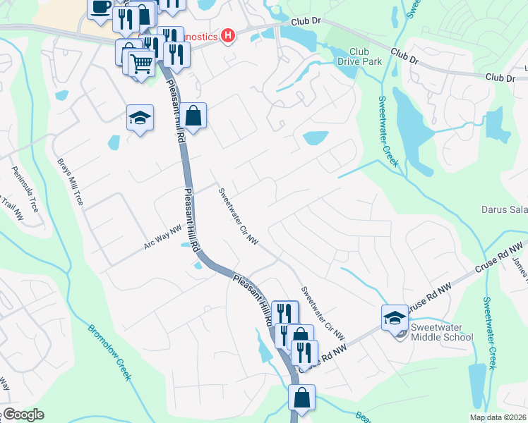 map of restaurants, bars, coffee shops, grocery stores, and more near 3600 Yarmouth Hill in Lawrenceville