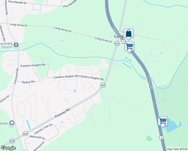 map of restaurants, bars, coffee shops, grocery stores, and more near 222 South Carolina 905 in Longs