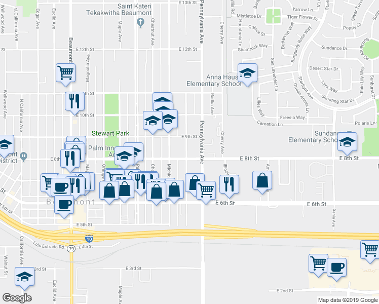map of restaurants, bars, coffee shops, grocery stores, and more near 828 Massachusetts Avenue in Beaumont
