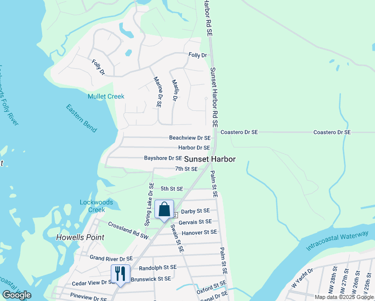 map of restaurants, bars, coffee shops, grocery stores, and more near 647 Harbor Drive Southeast in Bolivia