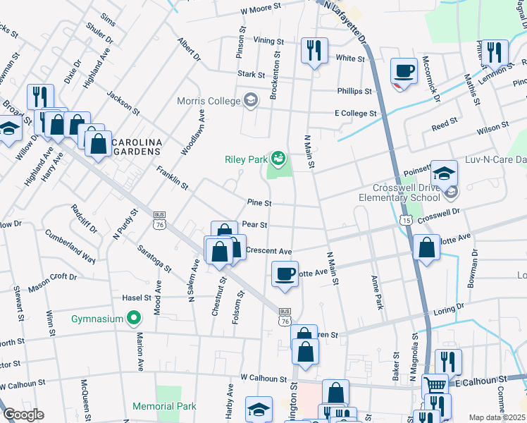map of restaurants, bars, coffee shops, grocery stores, and more near 510 Church Street in Sumter