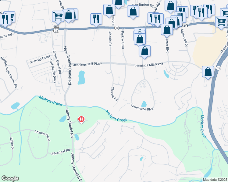 map of restaurants, bars, coffee shops, grocery stores, and more near 455 Classic Road in Bogart