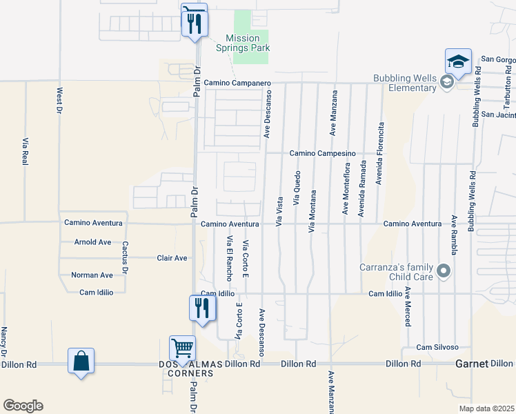map of restaurants, bars, coffee shops, grocery stores, and more near 66735 El Dorado Place in Desert Hot Springs