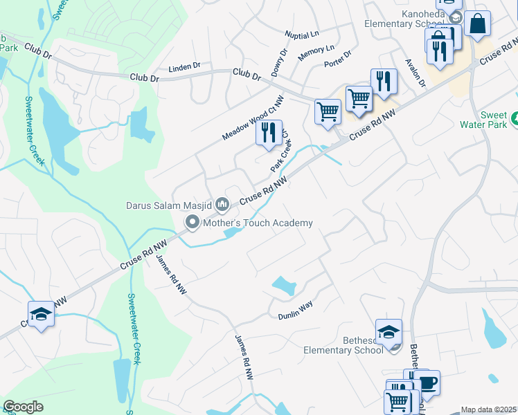 map of restaurants, bars, coffee shops, grocery stores, and more near 876 Martin Heights Drive in Lawrenceville