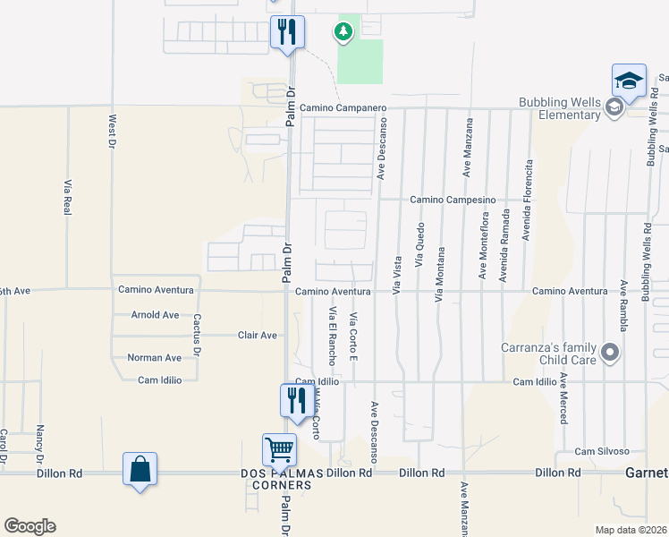 map of restaurants, bars, coffee shops, grocery stores, and more near 66659 El Dorado Place in Desert Hot Springs