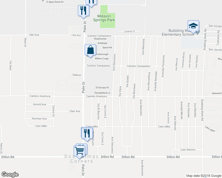 map of restaurants, bars, coffee shops, grocery stores, and more near 66735 El Dorado Place in Desert Hot Springs