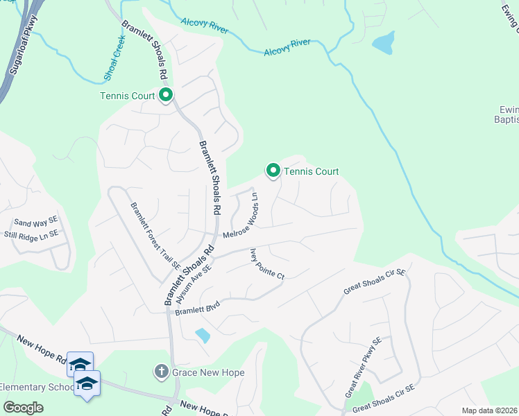 map of restaurants, bars, coffee shops, grocery stores, and more near 1333 Melrose Woods Lane Southeast in Lawrenceville