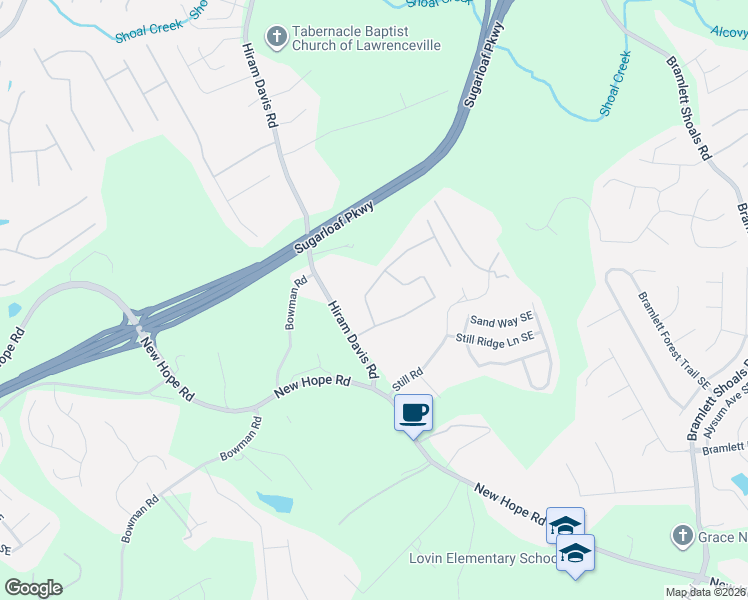 map of restaurants, bars, coffee shops, grocery stores, and more near 1402 Dodger Way in Lawrenceville