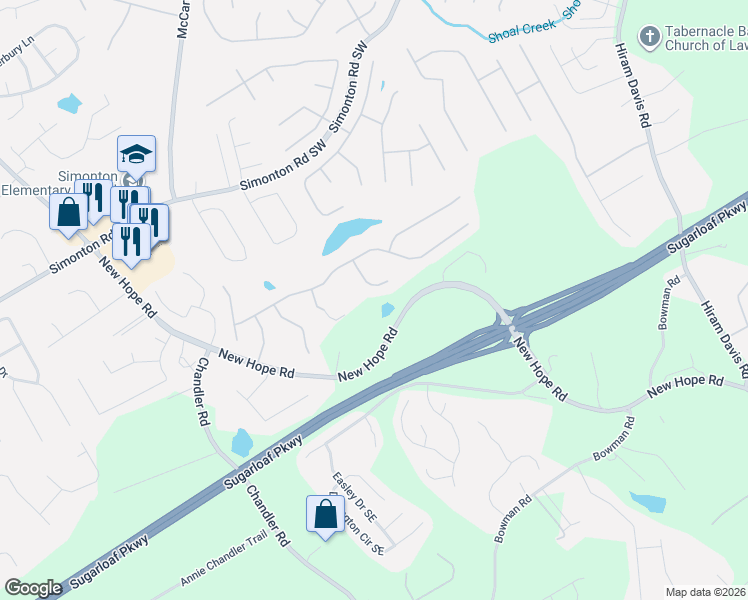 map of restaurants, bars, coffee shops, grocery stores, and more near 1133 Spanish Moss Court Southeast in Lawrenceville
