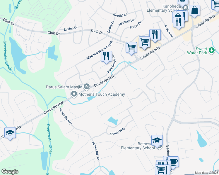 map of restaurants, bars, coffee shops, grocery stores, and more near 3162 Ferrite Court Northwest in Lawrenceville